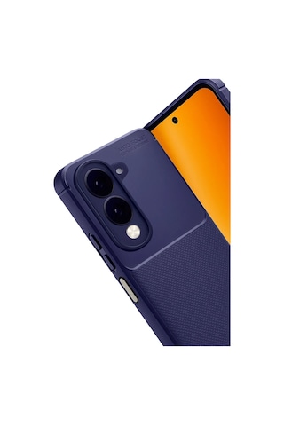 Vivo Y04 Uyumlu Kılıf Karbon Tasarım Kamera Korumalı Silikon Telefon Kılıfı Kapak Lacivert
