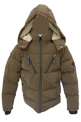 Erkek Çocuk Önü Çapraz Fermuar Model Kapüşonu Çıkabilen İçi Peluş Astarlı Kahverengi Mont 3307 Kahverengi