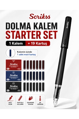 Scrikss Dolma Kalem Starter Set 1 Siyah Dolma Kalem + 19 Kartuş