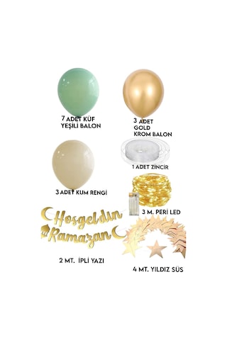 Hoşgeldin Ramazan 11 Ayın Sultanı Gold Yazılı Ledli Zincir Balon Seti