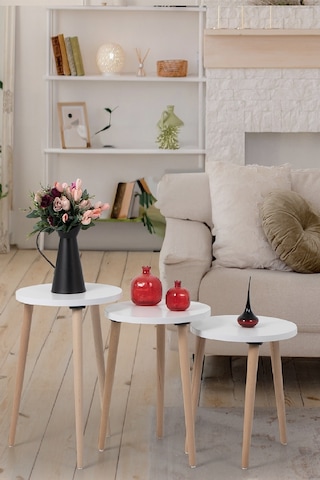 Zigon Sehpa / Üçlü Sehpa / Servis Sehpası /dekoratif Sehpa / Floara Ring Beyaz