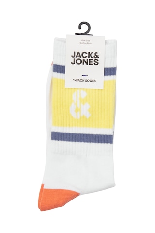 Jack & Jones Çizgili ve Logolu Tekli Çorap - Retro 12250746 Beyaz - Sarı Beyaz