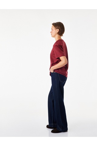 Koton Pamuklu Kısa Kollu Bisiklet Yaka Oversize Basic Tişört Bordo 7wak50007ek