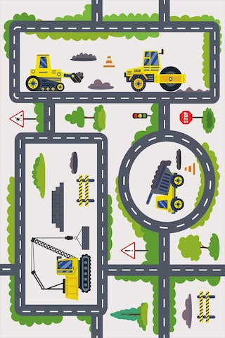 Kaymaz Tabanlı Yıkanabilir Çocuk Halısı İş Makineleri Kepce Çok Renkli