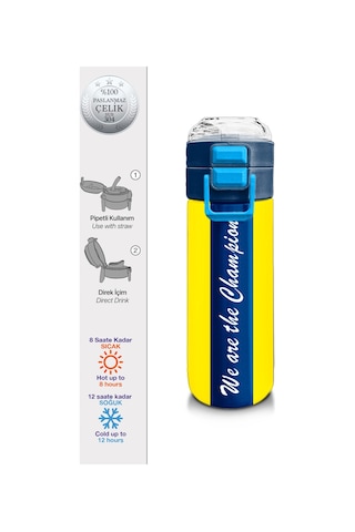 Coral High Kids Sarı Lacivert Çubuklu Pipetli Ve Direkt İçim Çelik Termos 500 Ml 31791
