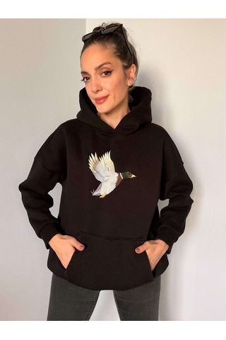 Ali Butik Siyah Önü Nakış İşleme Şardonlu Sweatshirt Siyah