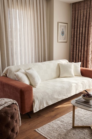 Krem Yumuşak Dokulu Koltuk Kanepe Örtüsü Dekoratif Kaymaz Yıkanabilir Premium Koltuk Şalı 170x200cm