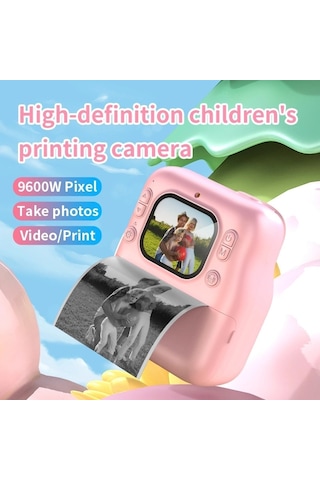 Dijital Fotoğraf Çıkaran Video Kaydedici Taşınabilir Anında Baskı Çıkaran Çocuk Kamerası Pembe