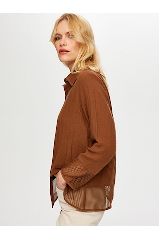 File Detaylı Müslin Gömlek S25gml033 Us25gml03330 Kahve