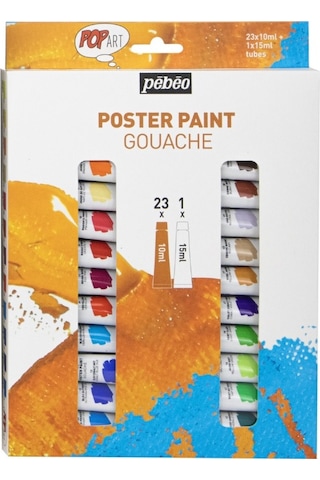 Pebeo Pop Art Guaj Boya Seti 23x10ml + 15ml Beyaz 669820 Karışık Çok Renkli
