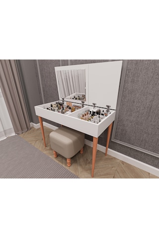 Asra Trend %100 Mdflam Aynalı Makyaj Masası Mam-01 Beyaz Beyaz