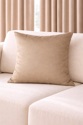 Quba Deco Dekoratif Kadife Dokulu Ada Düz İkili Kırlent Kılıfı Salon Oturma Odası Çocuk Odası Balkon Teras Bej