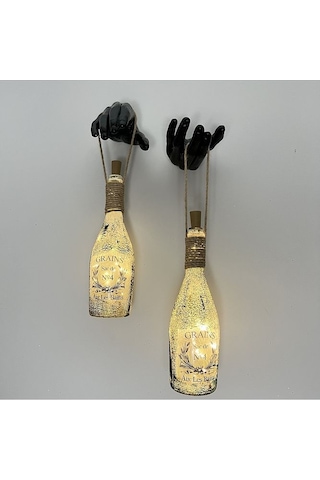 El Yapımı Siyah Erkek Eli Heykeli Dekorlu Peri Led Işıklı Buzlu C Çok Renkli