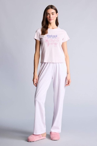 Defacto Pijama Takımı Baskılı Üst Alt H2022ax26smpn425 Pembe-pn425
