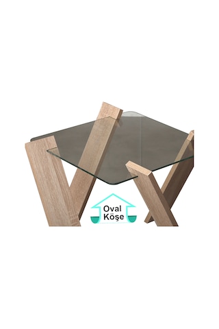 Roman Cam Yan Sehpa Mini Açık Meşe / Çiçeklik Sehpa