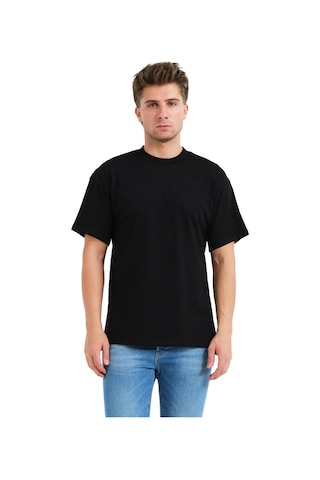 Justever 100% Pamuk Oversize Fit Bisiklet Yaka Siyah Erkek T-shirt - Alpha SIYAH Siyah