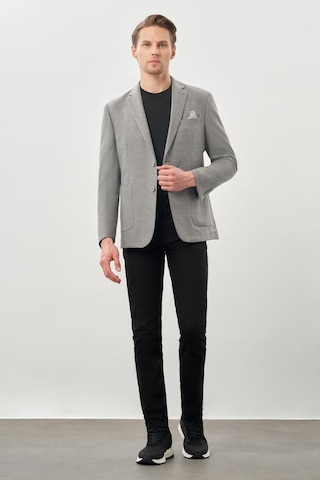 İmza Gri Kendinden Çizgili Desen Flannel Mono Yaka 2 Düğme Esnek 6 Drop Slim Fit Casual Ceket 1002245167 100 Gri