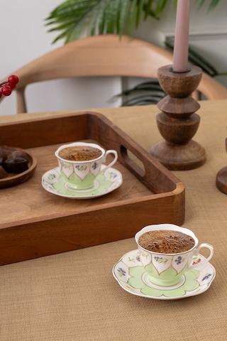 Emsan Kır Çiçekleri 2 Kişilik Kahve Fincan Takımı Yeşil 80 Ml