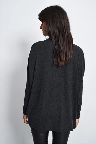 WeShaya Kadın Antrasit Yeni Moda Uzun Kol Oversize Kesim Basic Örme Bluz Antrasit