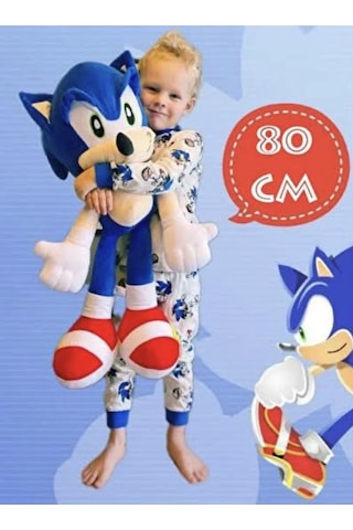 Sonic Peluş Oyuncak 80 Cm Dev Boy En Büyük Boy Hediyelik Uyku Arkadaşı Mavi