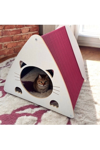 Kedi Köpek Evi 40 45cm 8mm A Kalite Mdf Kaplama Şık Tasarım Rahat Ve Yıkanabilir Minder Yatak Dahil