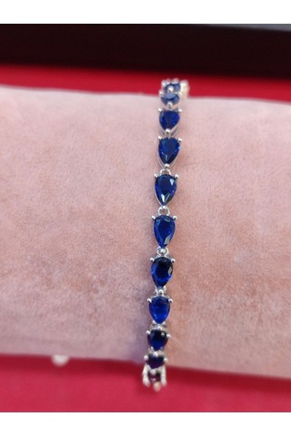 Modagümüşevi 925 Ayar Gümüş Safir Zirkon Taşlı Su Yolu Kadın Bileklik