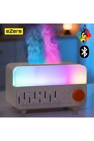 Ezere A14 Bluetooth Hoparlörlü Alev Efektli 8 Sesli Renkli Alev Görünümlü Aromaterapi Difüzörü Ultrasonik Hava Nemlendici