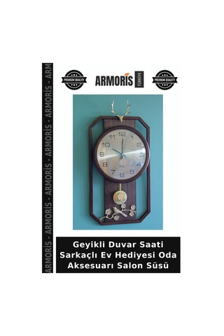 Geyikli Duvar Saati Sarkaçlı Ev Hediyesi Oda Aksesuarı Salon Süsü