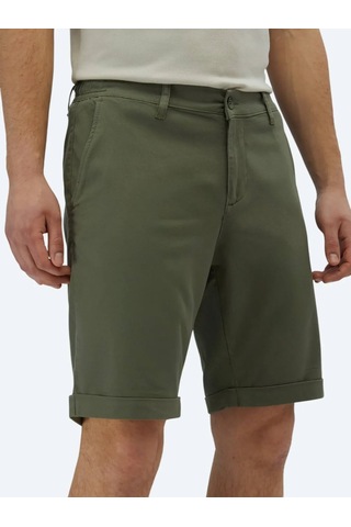 Kip Haki Düz Dokuma Slim Fit Casual Pamuk Karışımlı Bermuda Haki