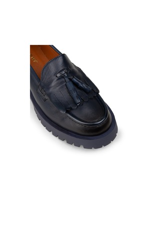 Deery Kadın Hakiki Deri Lacivert Püsküllü Loafer - 02033zlcvc02