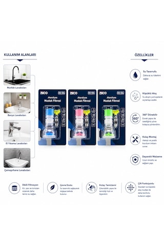 Lunaev 12 Adet Musluk Ucu Filtresi 2 Katmanlı - Taşlı - Pervaneli 360 16 - 19 Mm Tüm Musluklara Açık Ahşap
