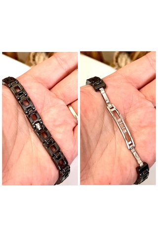 Gns Aksesuar Seramik Ve 1. Sınıf Çelik Mixli Siyah Erkek Bileklik 21 Cm Siyah