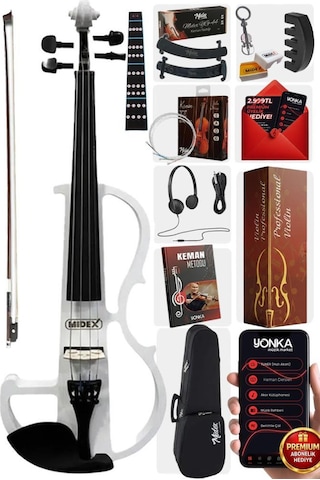 Midex RCZ-606W Elektro Keman Seti Beyaz (Kulaklık Kablo Metod Tuner Yastık )