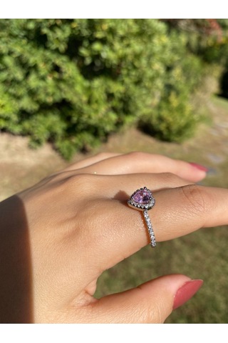 Pembe Kalpli Taşlı Kadın Zarif Yüzük Sevgiliye Hediye