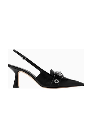 Aeyde Tara Eyelet 75 Siyah Nappa Deri, Slingback Sandalet