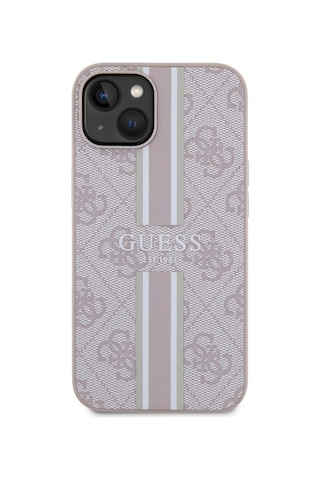 Apple Uyumlu iPhone 14 Kılıf Guess Lisanslı Magsafe Şarj Özellikli 4g Şerit Tasarımlı Printed Kapak Pembe