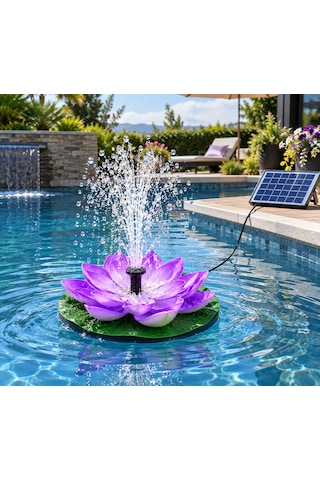 Mor Lotus Çiçekli Su Fışkırtmalı Fıskiye Güneş Enerjili Çeşitli Fıskiye Başlıklı Dekoratif Havuz Gölet Bahçe Süslü Fıskiye