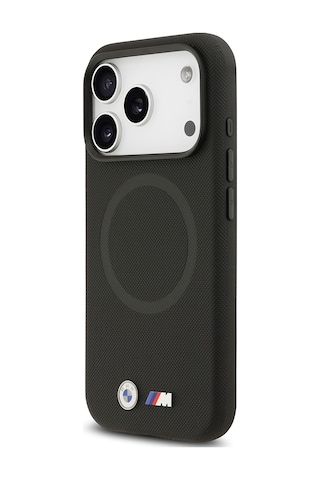 İphone 17 Pro Max Uyumlu Kılıf Bmw Lisanslı M-safeli Metal Logolu Delikli M Dizayn Deri Kapak Siyah Siyah