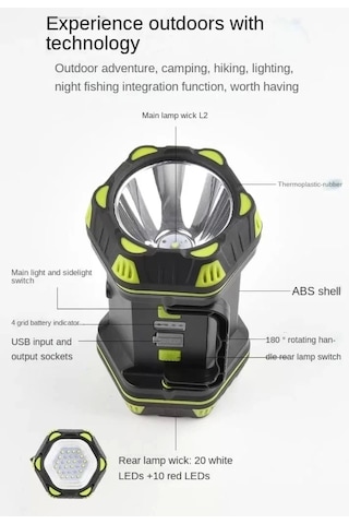 F-262 Yeni Güçlü Çift Taraflı Taşınabilir Spot Ve Işıldak Usb Powerbank Şarjlı Fener Çok Renkli