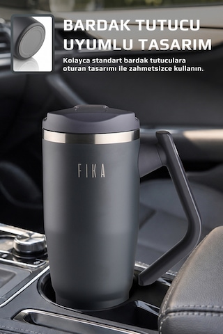Fika Lumi Patentli Döner Kulplu Sızdırmaz Çelik Termos 1200 Ml - Bej Antrasit