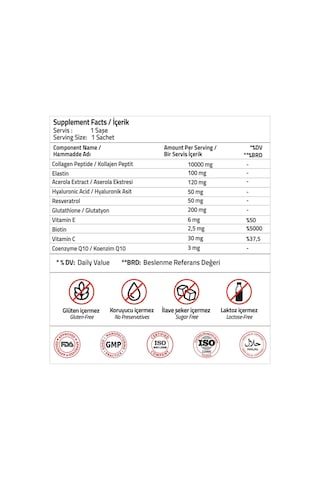 Validus Tip I-III 10.000 Mg Kolajen ve Elastin İçeren Takviye Edici Gıda 30 Şase + Shaker