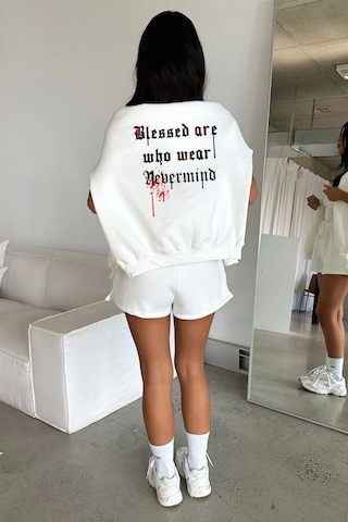 Unisex Oversize Hoodie - Blessed Tasarım Sweatshirt Beyaz