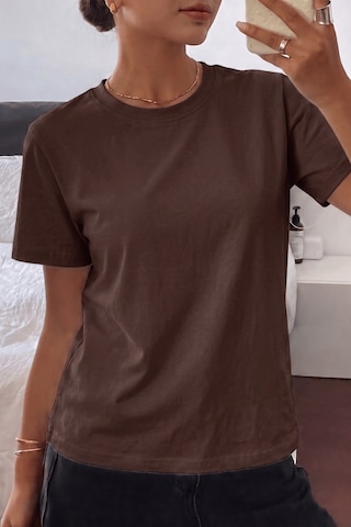 Genıus Store Kadın Tişört Gri Bisiklet Yaka Basic Tişört %100 Pamuk Rahat Kalıp T-shirt Basıc-kadın Kahverengi