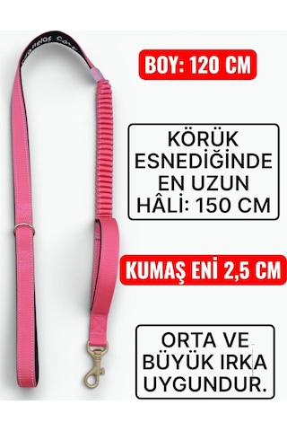 Köpek Gezdirme Tasması, Pembe, Anti Şok Esnek Bölümlü, Reflektörlü, 120-150 Cm, Orta Ve Büyük Irka Uygun Çok Renkli