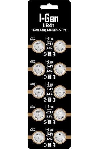 I-gen Lr41 1.5v Alkalin Düğme Pil Ag3, G3, 192, L736 10'lu Paket