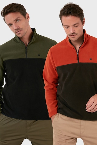 Buratti Regular Fit Anti-Pilling Tüylenme Yapmayan Dik Yaka Şardonlu 2'Li Paket Erkek Polar 5906016S2 Haki-Oranj