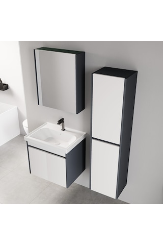 Denko Milano 60 Cm Antrasit Beyaz Banyo Dolabı Alt Modül Lavabo