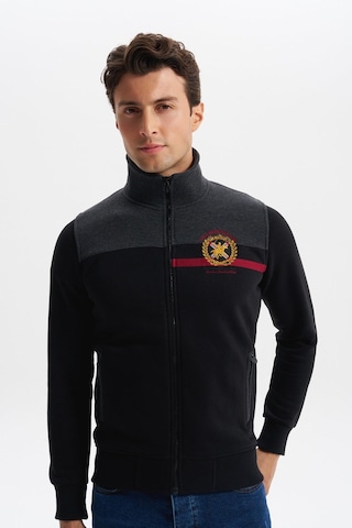 Arma Erkek Slim Fit Örme Basic 3 İplik Şardonlu Dik Yaka Tam Fermuar Mont %70 Pamuk %30 Polyester K4myo9378 Siyah