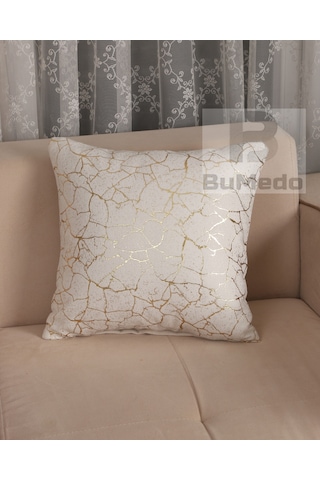 Soho Kumaş Altın Varak Desenli Dekoratif 4'lü Kırlent Yastık Kılıfı Seti - 42 X 42 Cm Krem