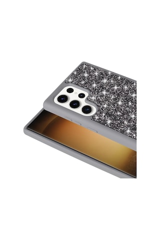 Ardemix Galaxy Uyumlu S22 Ultra Kılıf Parlak Taşlı Tasarım Ardx Pırlanta Kapak - Beyaz Beyaz